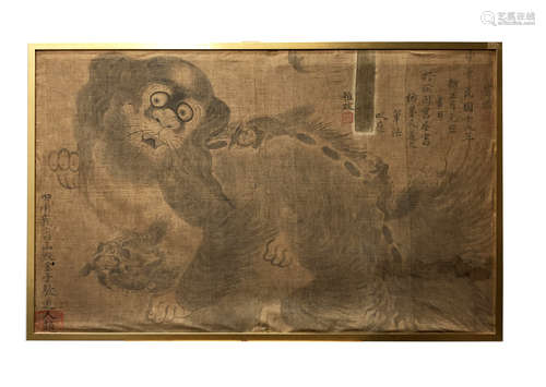 An interesting Chinese painting on cotton, Republic period,