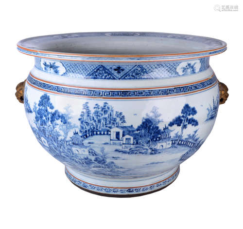 A large Chinese porcelain fish bowl jardiniere, Qianlong period,