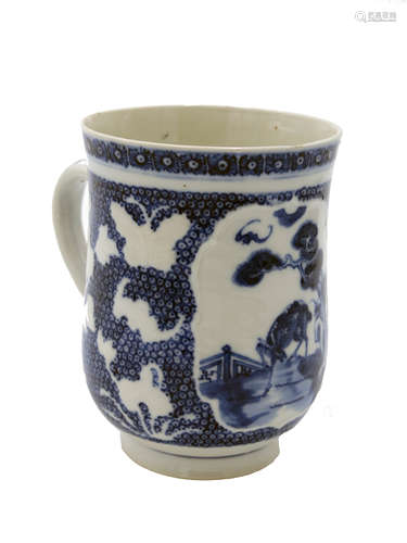 A Chinese export blue and white porcelain tankard, late 18th century,