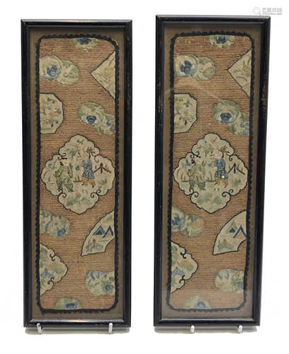 A pair of Chinese silk embroidered sleeve bands, 19th century,