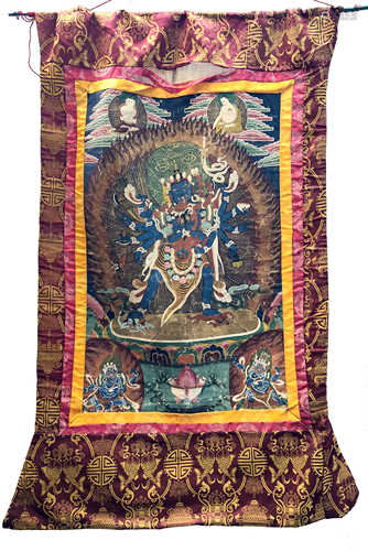 A Tibetan painted thangka of the Hevajra, 119 x 88cm.