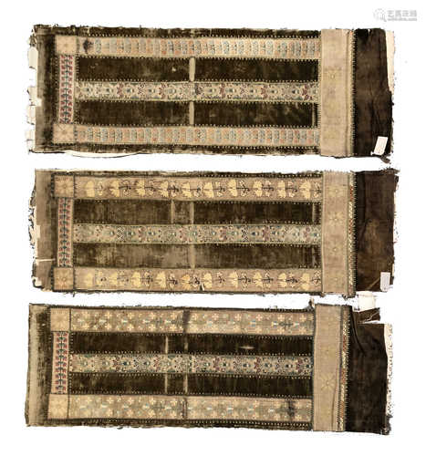 Three Turkish Ottoman velvet towel fragments, 19th century,