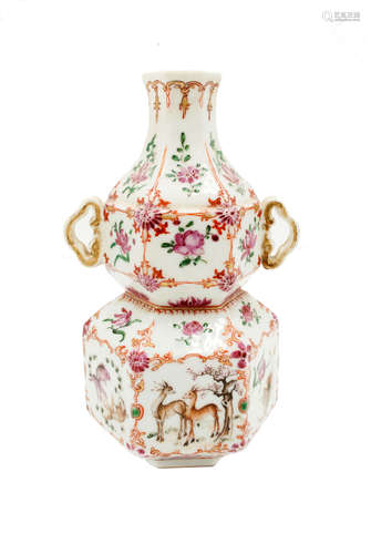 A Chinese famille rose porcelain double gourd vase, circa 1760,