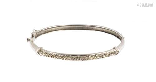 Unmarked white gold diamond bangle, approximate weight 13.6g : For Further Condition Reports and