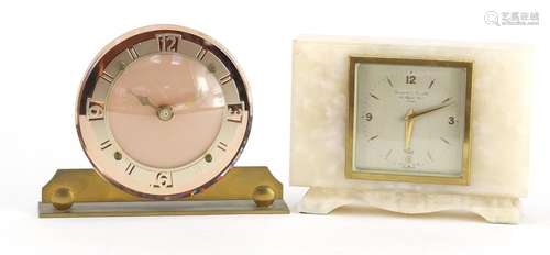 Two Art Deco mantel clocks including an Elliot alabaster example retailed by Garrard & Co, the