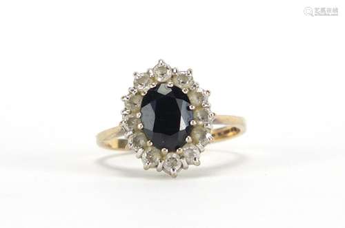 9ct gold sapphire and clear stone ring, size I, approximate weight 2.6g : For Further Condition