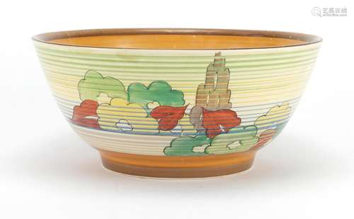 Clarice Cliff Bizarre pottery bowl, hand painted with flowers, 21cm in diameter : For Further