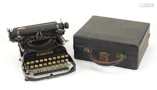 Vintage Corona portable typewriter with case, patented July 10th 1917, 27cm wide : For Further