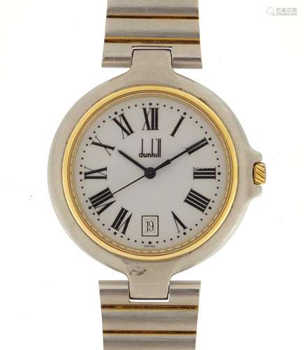 Gentleman's Dunhill Millennium wristwatch with date dial, the case numbered 723949, 3.5cm in