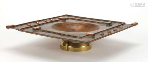 Sam Fanaroff copper and brass footed centre bowl, 7cm high x 29.5cm x 29cm : For Further Condition