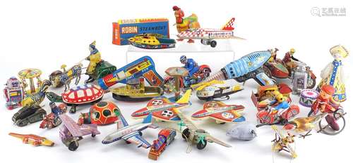 Vintage and later mostly tin plate clock work toys including vehicles, animals and robots : For