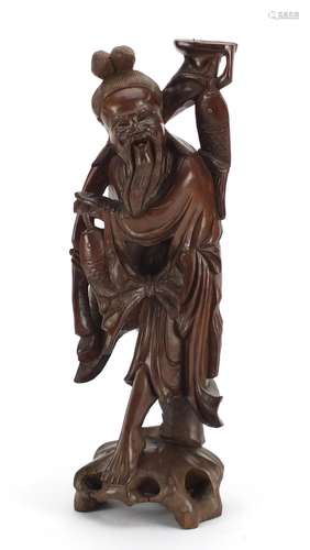 Chinese root carving of a fisherman, 42cm high : For Further Condition Reports and Live Bidding