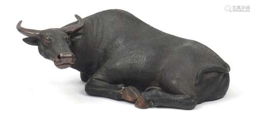 Large Chinese pottery model of a water buffalo, 68cm wide : For Further Condition Reports Please