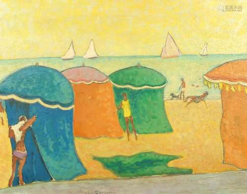 Continental beach scene, oil on canvas, bearing an indistinct signature possibly Van Dongen, framed,