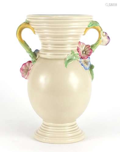 Large Clarice Cliff Newport pottery vase with twin naturalistic handles, numbered 903, 33cm high :