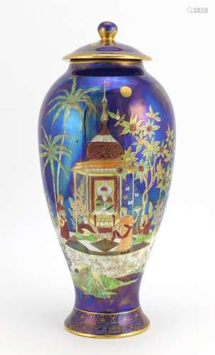 Carlton Ware baluster vase and cover hand painted and gilded in the Persian pattern, factory marks