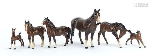 Six Beswick horses and foals, the largest 17cm high : For Further Condition Reports and Live Bidding