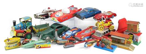 Vintage and later mostly tin plate toys including Tri-ang pond yacht and vehicles : For Further