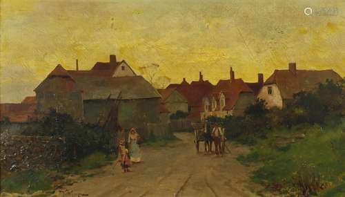 Will Anderson - Figures leaving town, 19th century oil on canvas, inscribed verso, mounted and