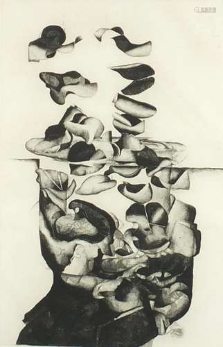 Vase of leaves, limited edition etching, bearing a signature H Beauchamp, numbered 25/30, Gorner &