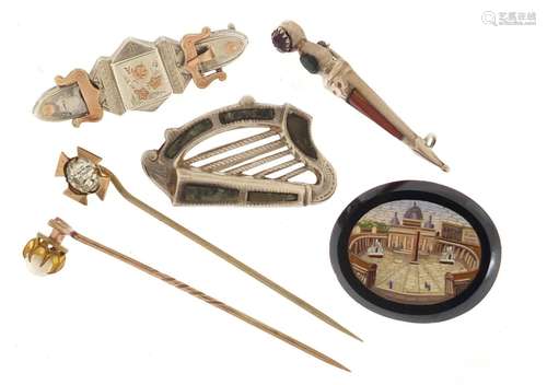 Antique and later jewellery including a micro mosaic brooch of Colosseum Rome, two Scottish