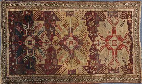 19th century Rectangular Caucasian rug, 198cm x 126.5cm : For Further Condition Reports and Live