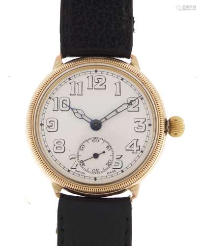 Military interest trench watch with 9ct gold Francis Borgel case, 3.5cm in diameter : For Further