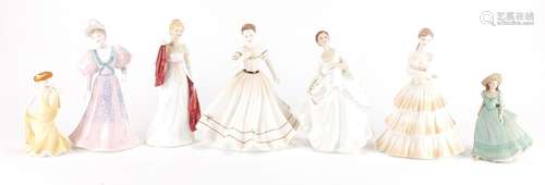 Seven collectable figurines including Coalport, the largest 20cm high : For Further Condition