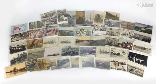 Predominantly early 20th century Military and Maritime postcards, some black and white