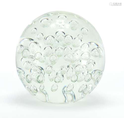 Large clear glass paperweight with internal bubbles, 19cm high : For Further Condition Reports and