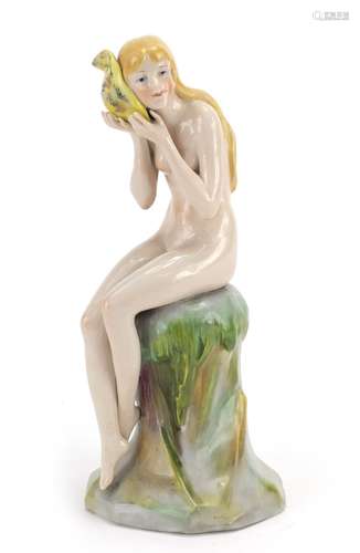 German Art Deco figurine of a nude female by Katzhutte, factory marks to the base, 22cm high : For