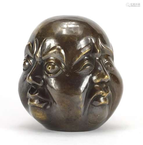 Chinese bronze four face buddha paperweight, character marks to the base, 12cm high : For Further