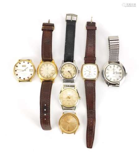 Seven vintage gentleman's wristwatches including Montine, Savoy Electronic and Oris : For Further