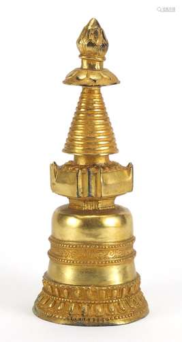 Tibetan gilt bronze Stupa, 23cm high : For Further Condition Reports Please Visit Our Website