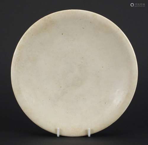 Chinese crackle white glazed dish, impressed marks to the base, 20.5cm in diameter : For Further