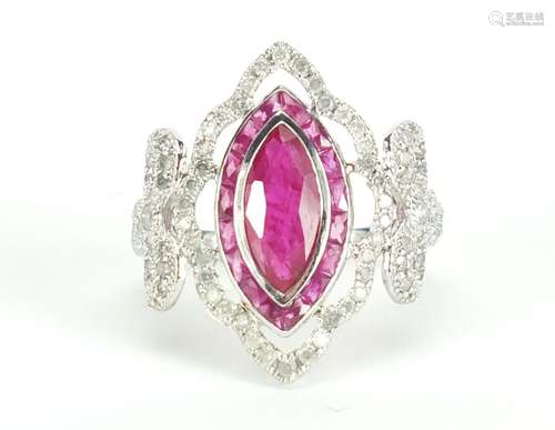 18ct white gold ruby and diamond ring, size L, approximate weight 3.7g : For Further Condition