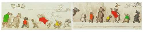 Boris O'Klien - Comical dogs, two pencil signed prints in colour, both framed, the largest 49.5cm