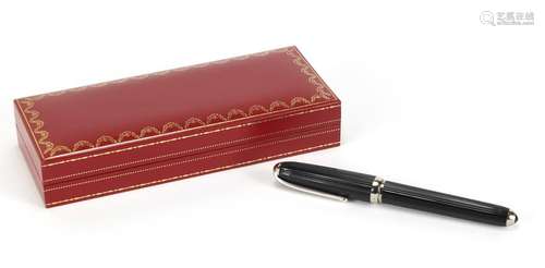 Cartier fountain pen with 18k gold nib, fitted case, certificate and refills, serial number 002438 :