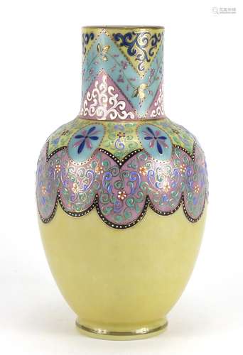 Thomas Webb opaline glass vase, hand painted in the Moroccan pattern, 25cm high : For Further