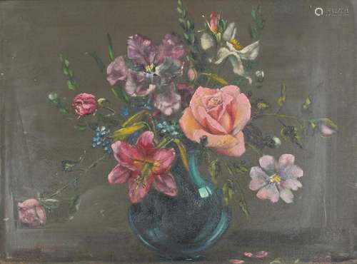 After Cecil Kennedy - Still life flowers in a vase, oil on board, framed, 64cm x 47cm : For