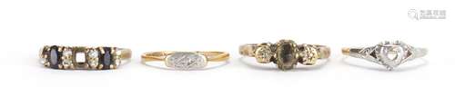 Two 18ct gold rings (3.1g) and two 9ct gold rings (4.0g) : For Further Condition Reports and Live