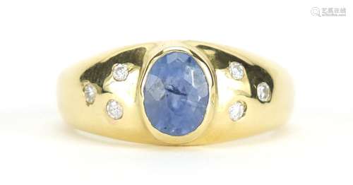 18ct gold sapphire and diamond ring, size V, approximate weight 14.2g : For Further Condition