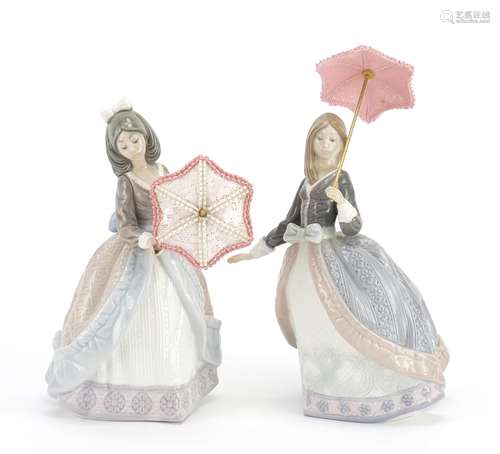 Two Lladro figurines with parasols, the largest 23cm high : For Further Condition Reports and Live