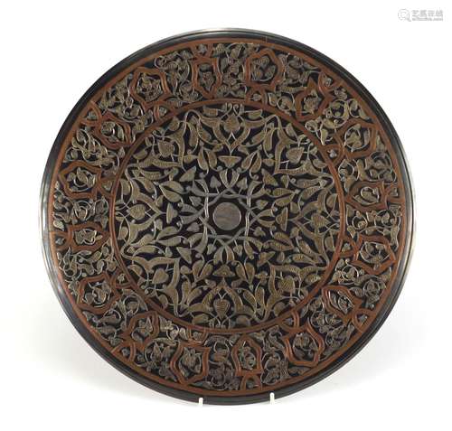 Egyptian Cairo Ware copper wall charger with silver foliate inlay, 40.5cm in diameter : For