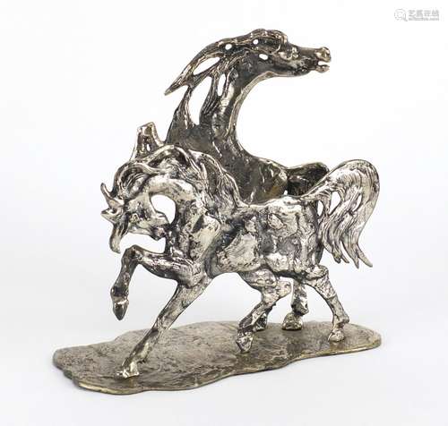 Aligi Sassu, 800 grade silver sculpture of two horses, limited edition 27/650, impressed marks to