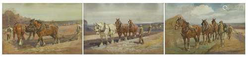 Thomas Ivester Lloyd - Work horses, three watercolour and gouaches, framed, each 49.5cm x 31cm : For