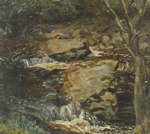 Maurcie Codner - Horseshoe Falls, River Dart, oil on canvas board, inscribed verso, framed, 39cm x