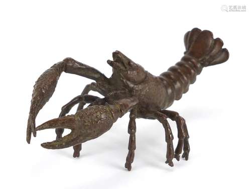 Japanese patinated bronze lobster, 9.5cm in length : For Further Condition Reports Please Visit