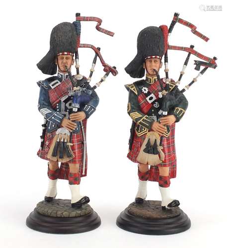 Two Ballantynes of Walkerburn hand painted Military figures, Scots Guards Pipe Major and Black Watch