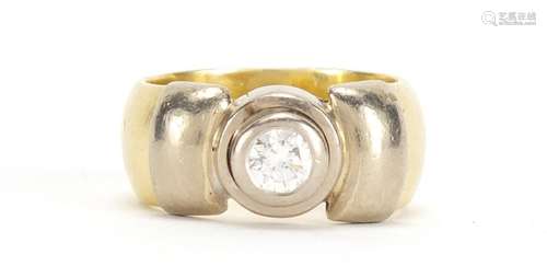 18ct two tone gold diamond solitaire ring, size L, approximate weight 14.6g : For Further